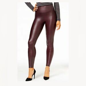 SPANX Women's Small Faux Leather Shapewear Leggings Burgundy Wine‎